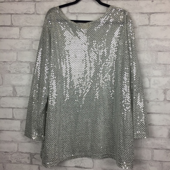 Romans Silver Long Sleeve Blouse Size 2X - Picture 2 of 5